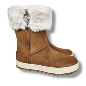 Koolaburra by UGG Women's Boots Suede & Faux Fur Zip Chestnut Mid Calf Size 10